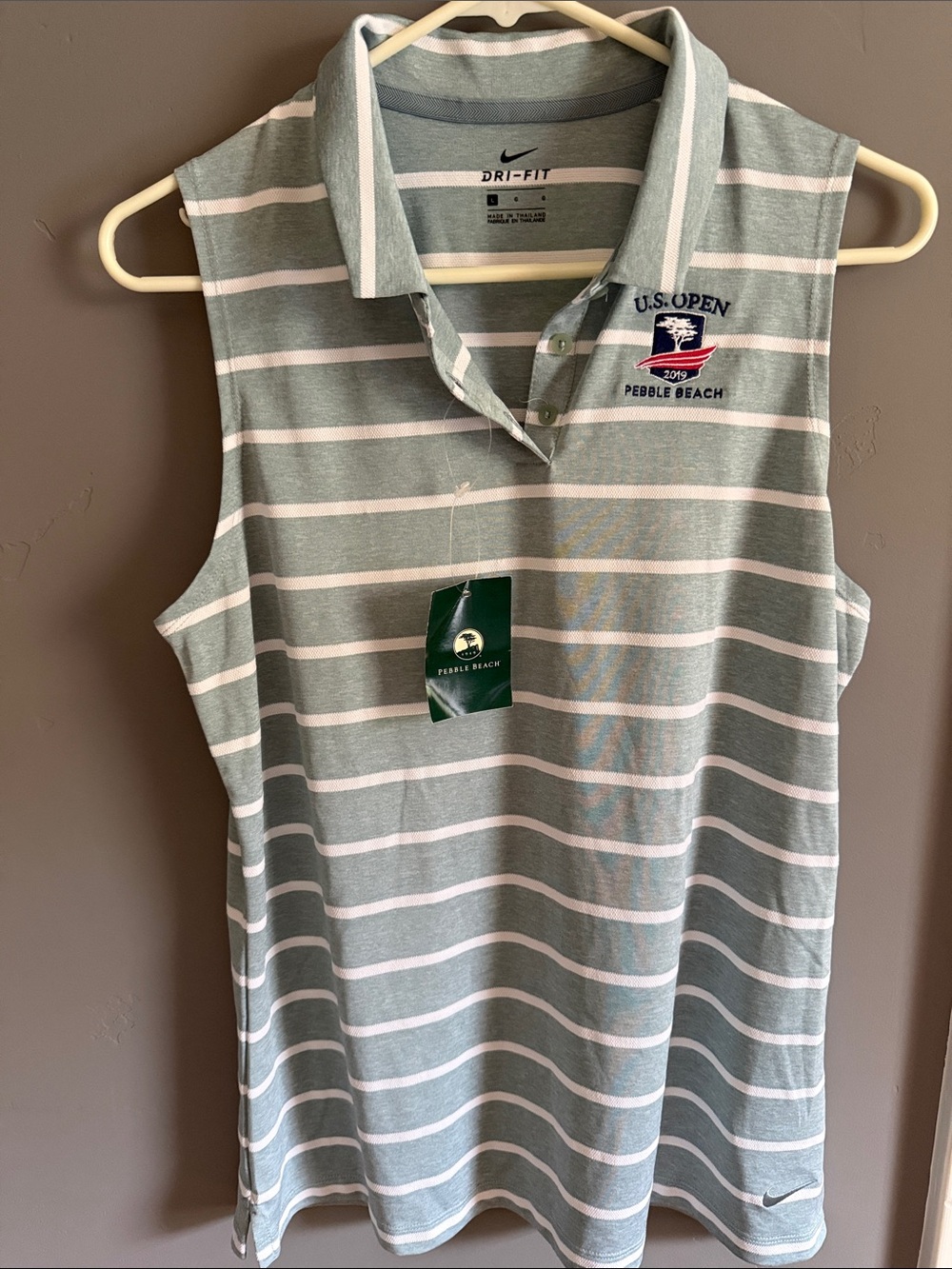 Nike Sleeveless Golf Polo - Sage & White Stripes
